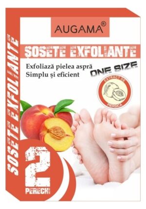 Sosete exfoliante pentru talpi cu piersica 2 perechi Augama